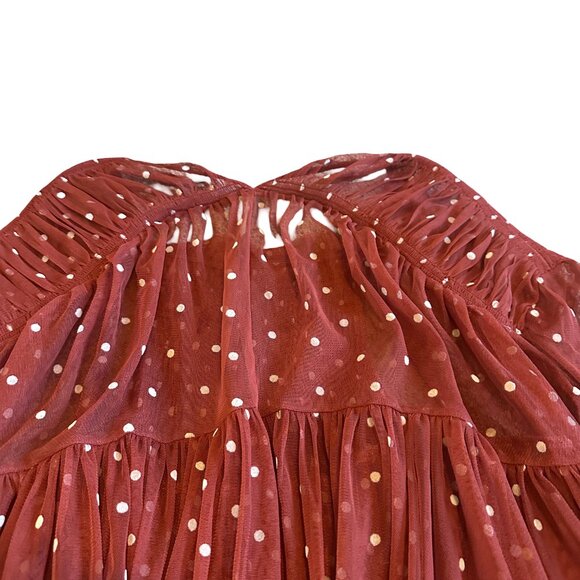 Free People Rust Orange Polka Dot Babydoll Top Sheer Chiffon Size Small Women's - Picture 8 of 11